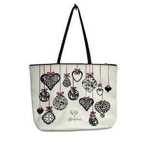 Brighton Holiday Tote Large White Bag w/ Heart Charm Ornaments Peace, Joy, Love